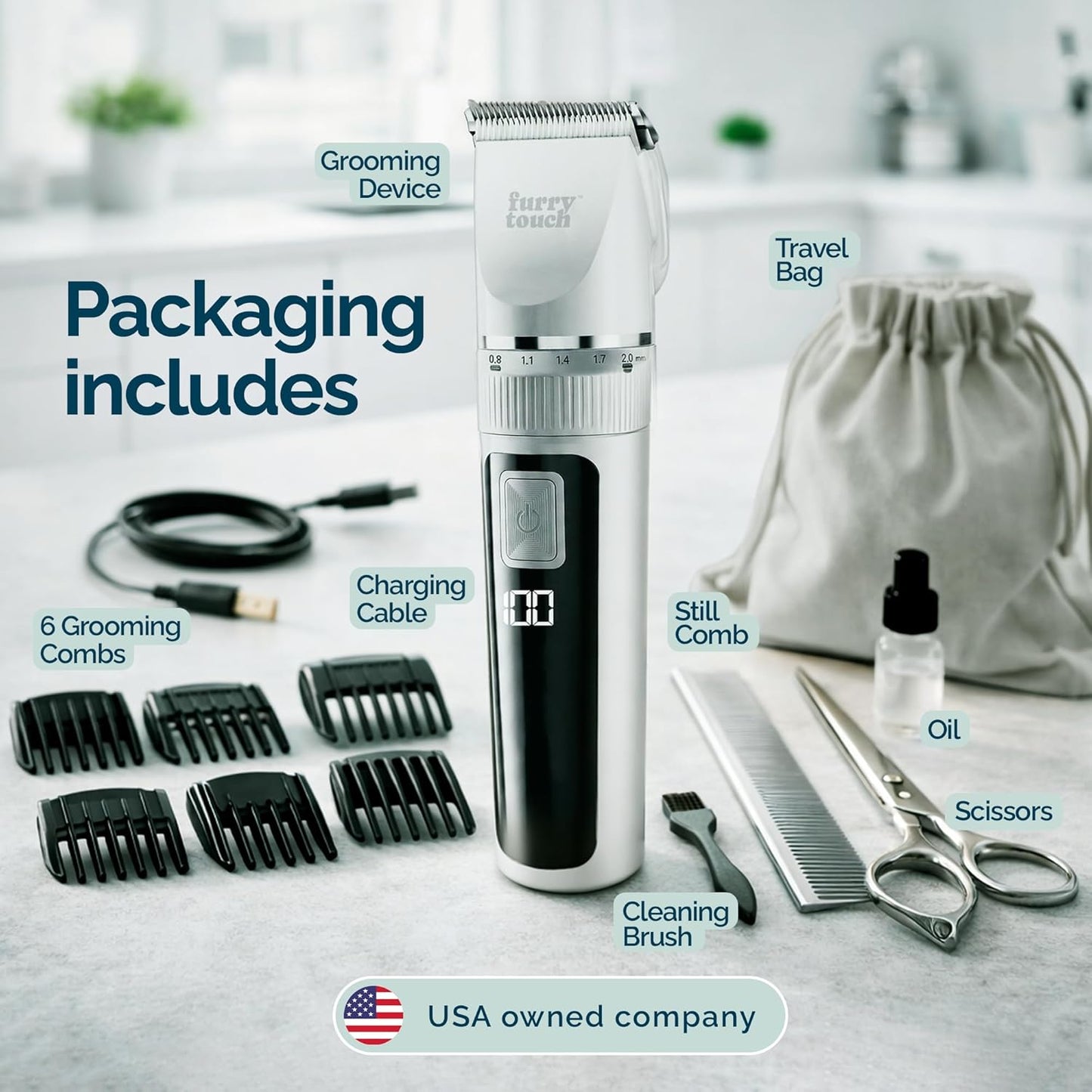 Dog Grooming Kit - 2 Power Modes Quiet & Strong, Cordless Dog Clippers for Grooming & Dogs Hair Trimmer for Groomings, Ceramic Blades, 6 Guide Combs, Rechargeable Trimmer for Cats and Pets