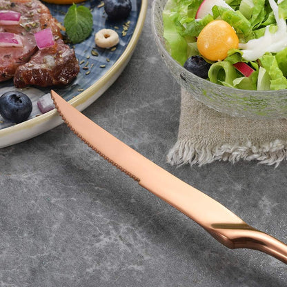 Stainless Steel Steak Knives Set of 6,Forge Steak Knife,Serrated Steak Knives Set,6 Piece Heavy Steak Knives-10 inch,Mirror Polished,Dishwasher Safe (Rose gold, 6 Pieces Set)