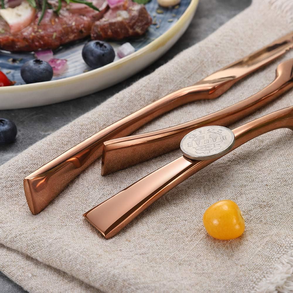 Stainless Steel Steak Knives Set of 6,Forge Steak Knife,Serrated Steak Knives Set,6 Piece Heavy Steak Knives-10 inch,Mirror Polished,Dishwasher Safe (Rose gold, 6 Pieces Set)