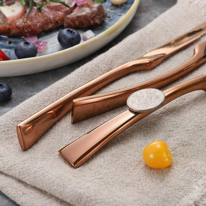 Stainless Steel Steak Knives Set of 6,Forge Steak Knife,Serrated Steak Knives Set,6 Piece Heavy Steak Knives-10 inch,Mirror Polished,Dishwasher Safe (Rose gold, 6 Pieces Set)