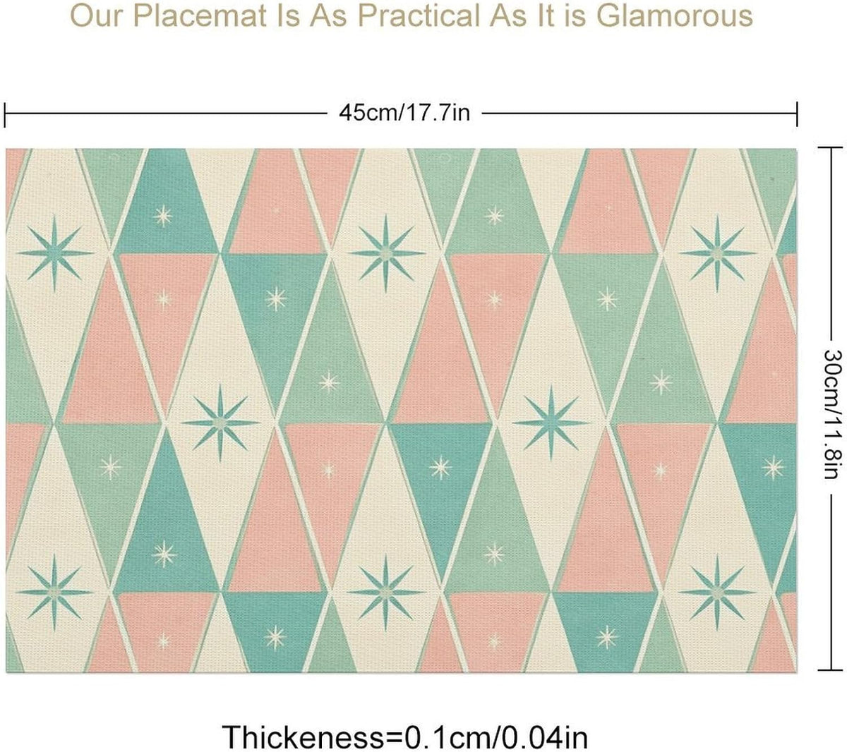 Mid Century Abstract Placemat Set of 6, 12x18 Inch Retro Pink Green Atomic Star Geometric Pattern 1950s Groovy Modern Style Coffee Table Mats for Outdoor Farmhouse Kitchen Dining Table Decoration