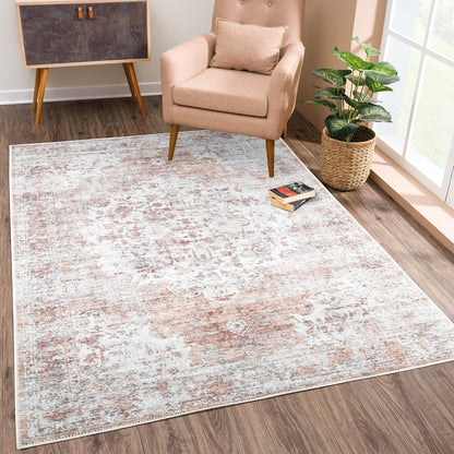 Washable Non-Slip 5' x 7' Rug - Ivory/Blush Traditional Area Rug for Living Room, Bedroom, Dining Room, and Kitchen - Exact Size: 5' x 7'