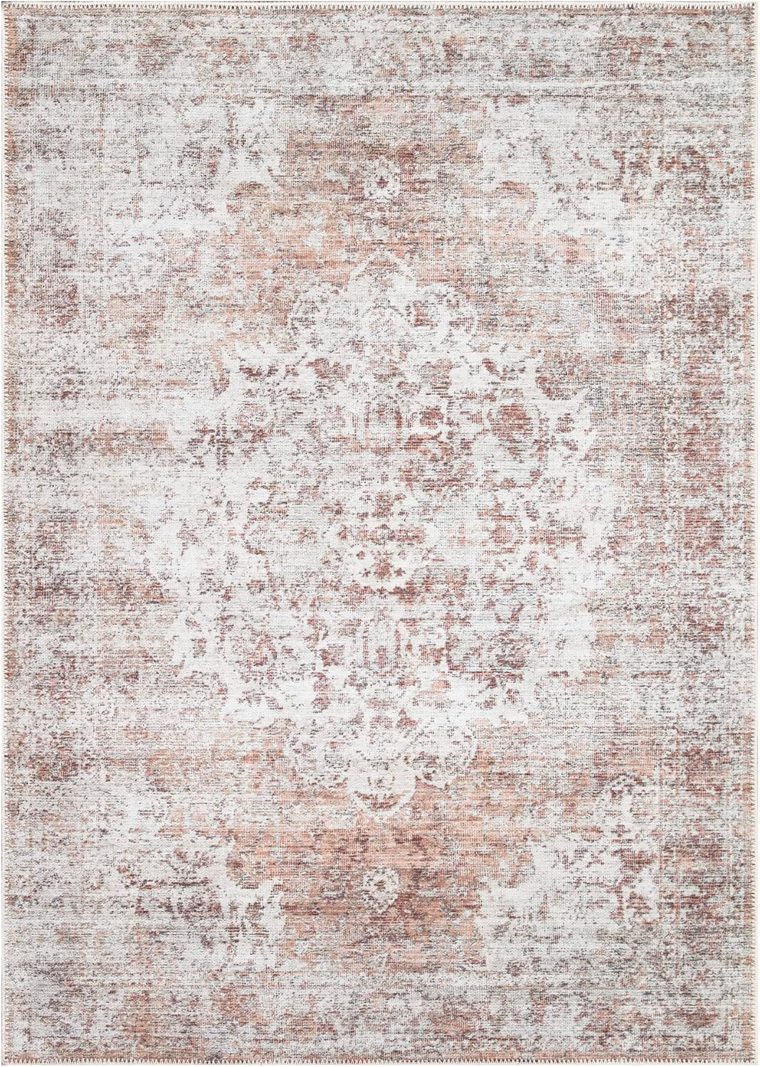 Washable Non-Slip 5' x 7' Rug - Ivory/Blush Traditional Area Rug for Living Room, Bedroom, Dining Room, and Kitchen - Exact Size: 5' x 7'