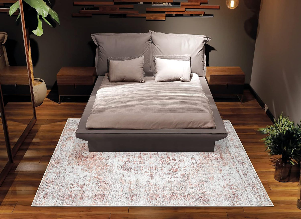 Washable Non-Slip 5' x 7' Rug - Ivory/Blush Traditional Area Rug for Living Room, Bedroom, Dining Room, and Kitchen - Exact Size: 5' x 7'