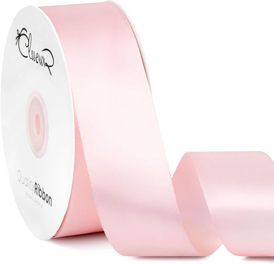 Double Faced Light Pink Satin Ribbon, 1-1/2 Inches, 50 Yards | For Bows, Flower Bouquets, Gift Wrapping, Wedding, DIY Crafts