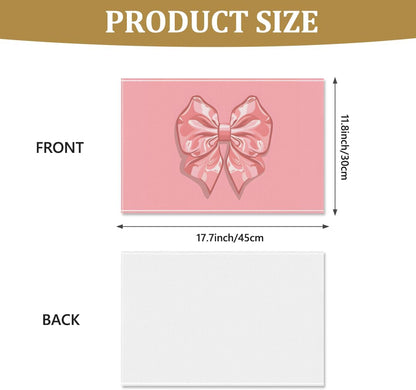 Set of 4 Placemats, Wipeable Washable Heat-Resistant Linen Fabric Table Place Mats, Non-Slip Cute Placemat for Kitchen Table Wedding Party Indoor/Outdoor Decor Bow (Pink Bow)