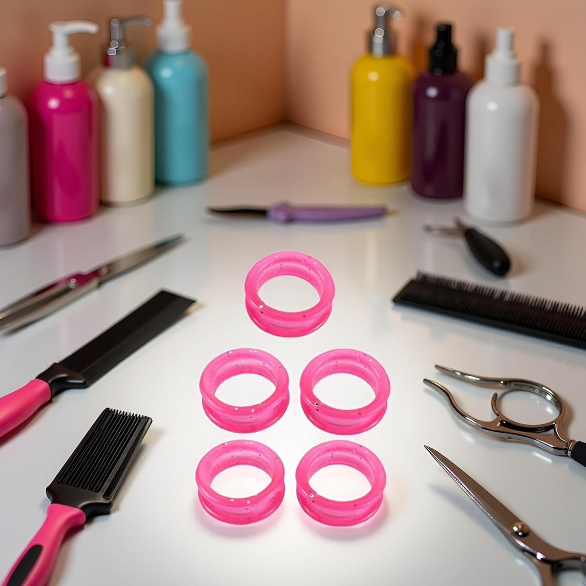 5Pcs Pink Silicone Scissors Finger Rings Grips Grooming Shear Thumb Inserts Finger Protector Ring for Barber Hair Cutting Scissors Pet Shears,Grooming, Silicone sase