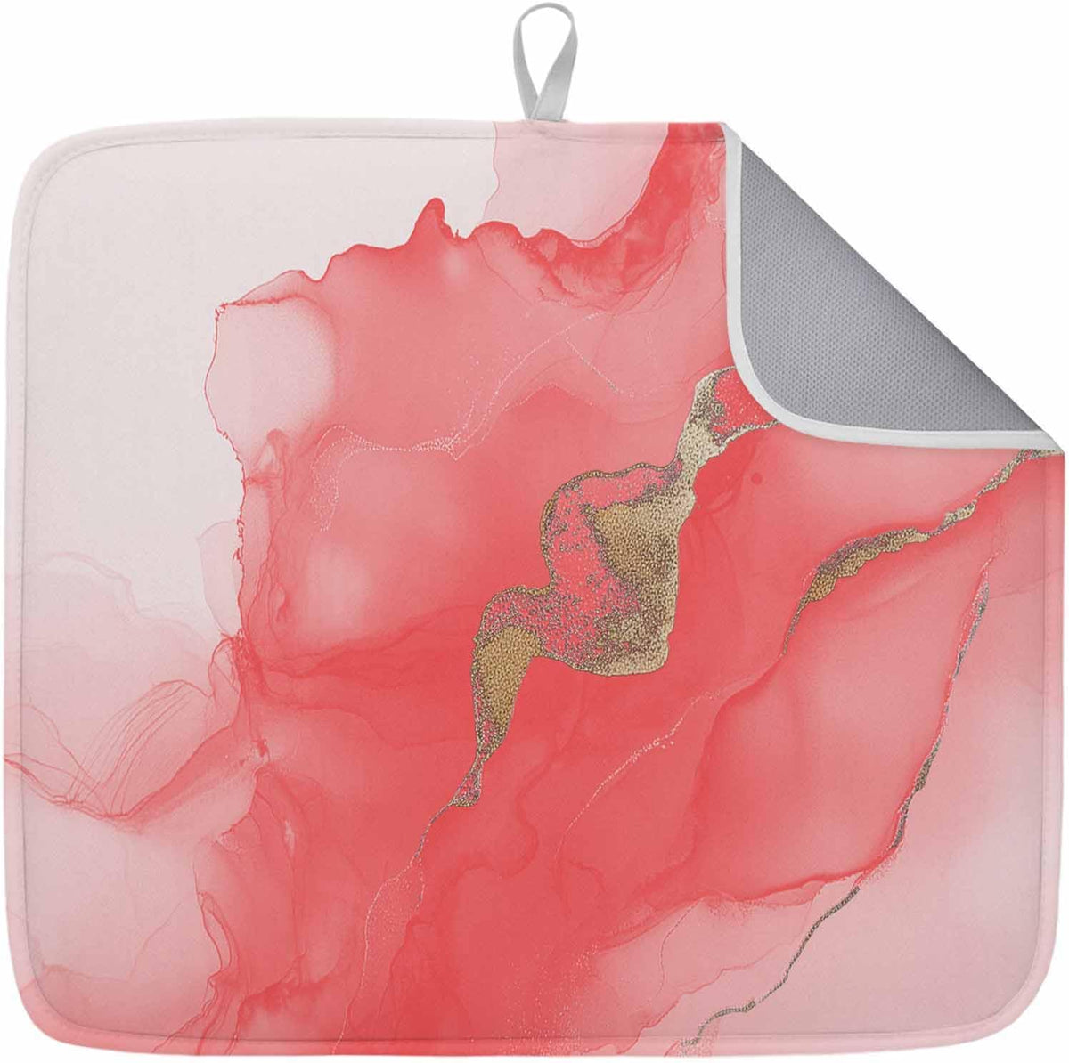 Dish Drying Mat Abstract Ombre Pink Marble Kitchen Counter Drying Pad for Dishes Glasses Cups and Cookware White Modern Art Absorbent Dish Drying Mat Machine Washable Kitchen Accessories 18" x 24"