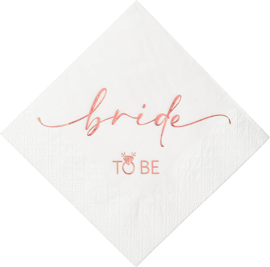 50 Pcs Bride to Be Rose Gold Foil Cocktail Disposable Paper Napkins for Engagement, Wedding, Bridal Shower Party Decoration, 3-Ply