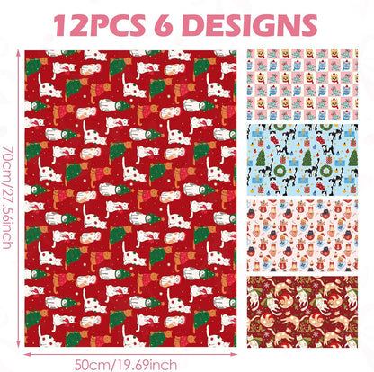 Christmas Cat Wrapping Paper - 12 Sheets Red Green Pink Tone Gift Wrap with Cute Cats Prints, Cartoon Art Paper for Xmas Birthday Baby Shower DIY Crafts Packing, 19.7 x 27.6 Inch