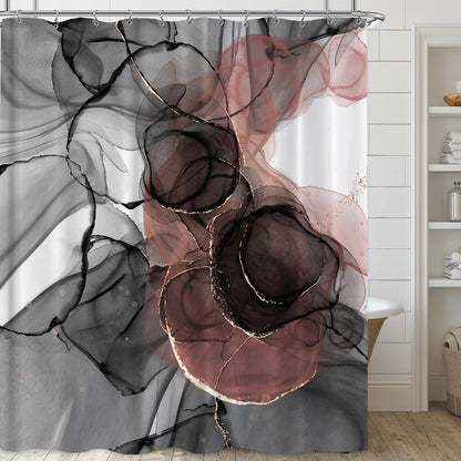 Pink Marble Abstract Shower Curtain - Rose Gold Black Luxury Ombre for Bathroom Set - Modern Red Black Watercolor Texture Ink Paint Waterproof for Bathtub 72x72 Inch