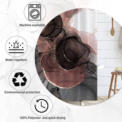 Pink Marble Abstract Shower Curtain - Rose Gold Black Luxury Ombre for Bathroom Set - Modern Red Black Watercolor Texture Ink Paint Waterproof for Bathtub 72x72 Inch