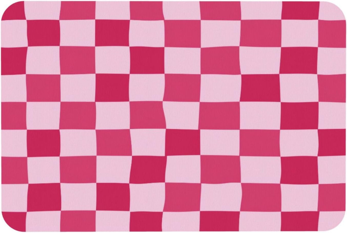 Bath Mat Pink Checkerboard Pattern Absorbent Non Slip Doormat 15.7x23.6 in Washable Diatomaceous Shower Mat Floor Mats for Bathroom Kitchen Entryway