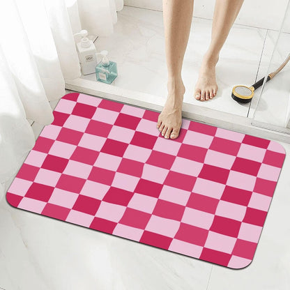 Bath Mat Pink Checkerboard Pattern Absorbent Non Slip Doormat 15.7x23.6 in Washable Diatomaceous Shower Mat Floor Mats for Bathroom Kitchen Entryway