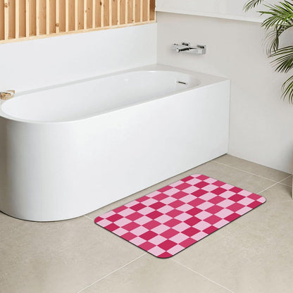 Bath Mat Pink Checkerboard Pattern Absorbent Non Slip Doormat 15.7x23.6 in Washable Diatomaceous Shower Mat Floor Mats for Bathroom Kitchen Entryway