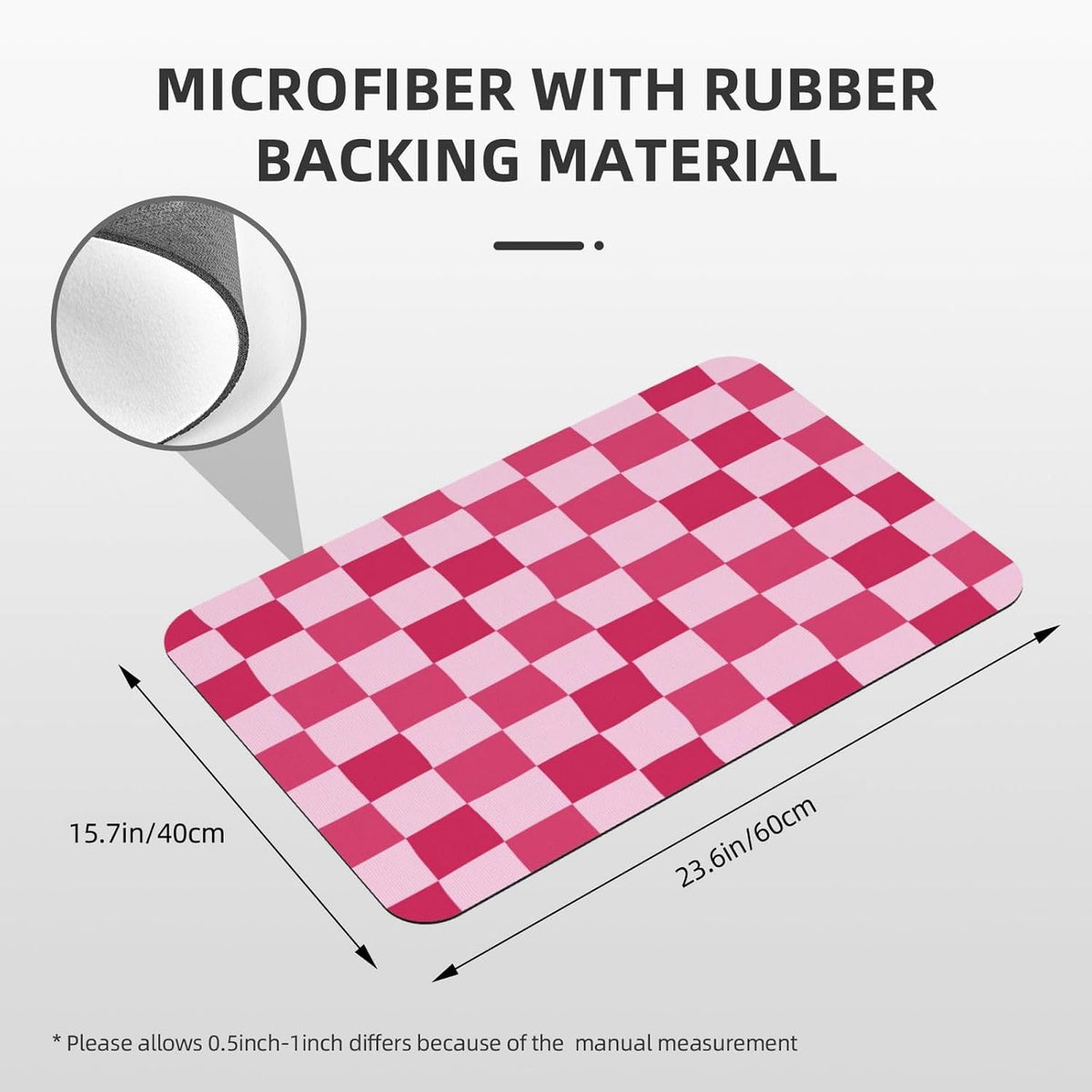 Bath Mat Pink Checkerboard Pattern Absorbent Non Slip Doormat 15.7x23.6 in Washable Diatomaceous Shower Mat Floor Mats for Bathroom Kitchen Entryway