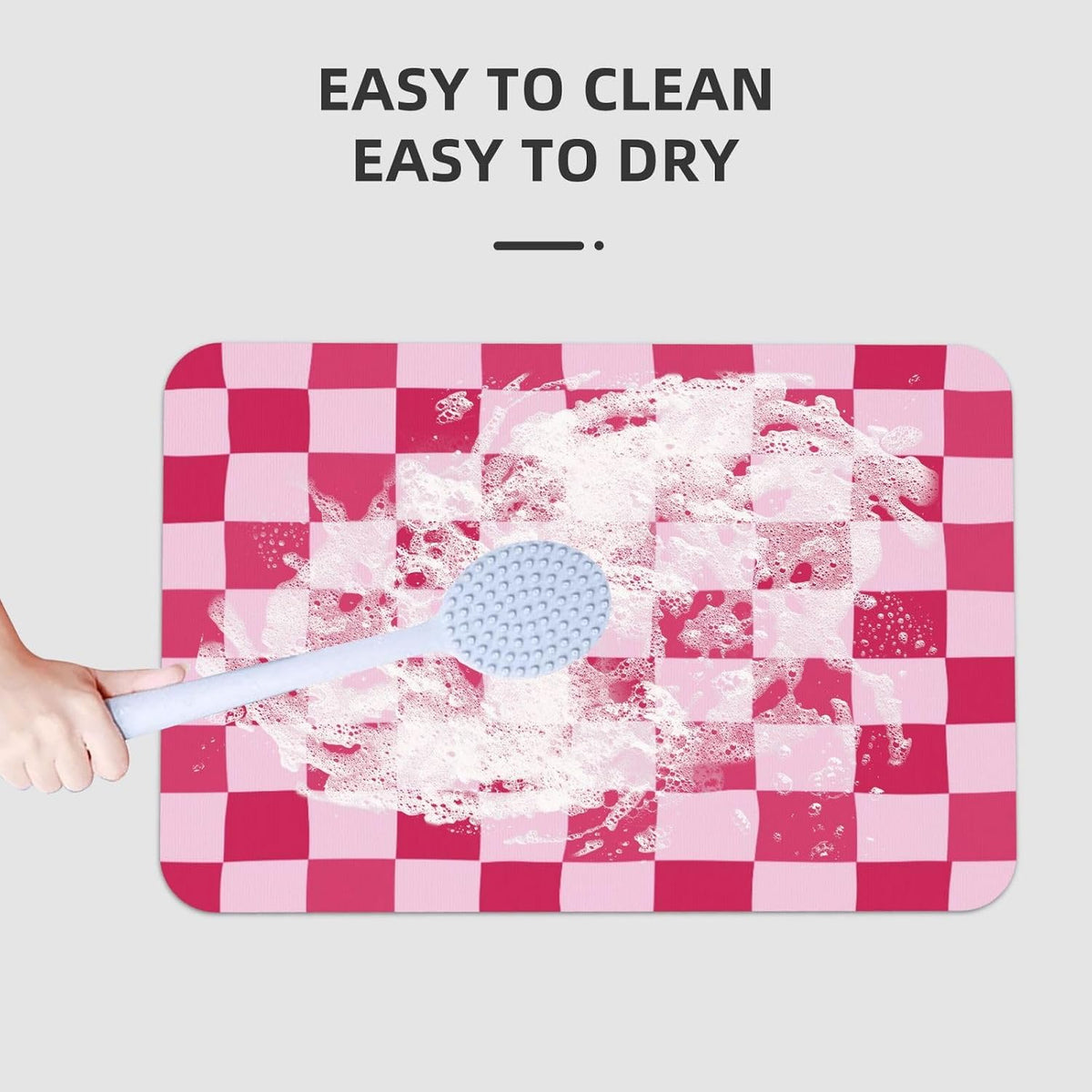 Bath Mat Pink Checkerboard Pattern Absorbent Non Slip Doormat 15.7x23.6 in Washable Diatomaceous Shower Mat Floor Mats for Bathroom Kitchen Entryway