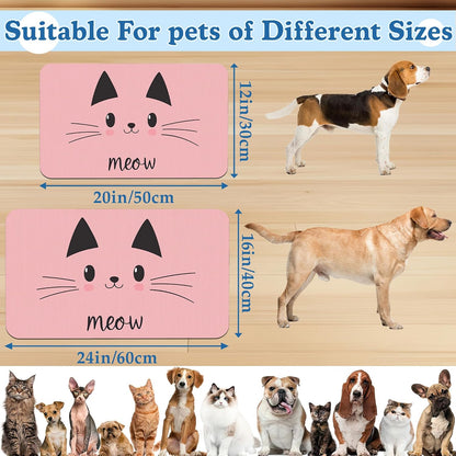 Pink Cat Dog Food Mat–Absorbent Quick Dry Feeding Placemat for Food and Water Bowls, Non Slip Rubber Backing, Waterproof Pet Supplies for Mess-Free Eating 12"x20"