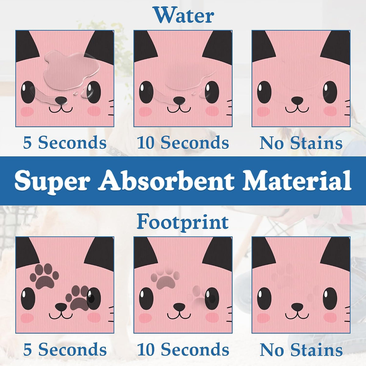 Pink Cat Dog Food Mat–Absorbent Quick Dry Feeding Placemat for Food and Water Bowls, Non Slip Rubber Backing, Waterproof Pet Supplies for Mess-Free Eating 12"x20"