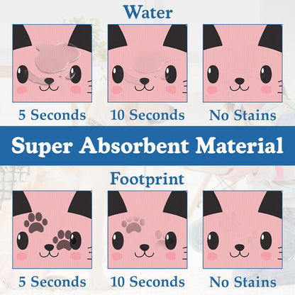 Pink Cat Dog Food Mat–Absorbent Quick Dry Feeding Placemat for Food and Water Bowls, Non Slip Rubber Backing, Waterproof Pet Supplies for Mess-Free Eating 12"x20"