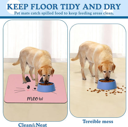 Pink Cat Dog Food Mat–Absorbent Quick Dry Feeding Placemat for Food and Water Bowls, Non Slip Rubber Backing, Waterproof Pet Supplies for Mess-Free Eating 12"x20"