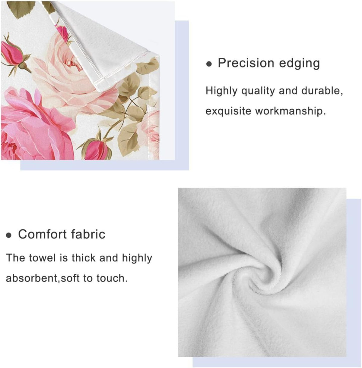 3 Piece Bath Towel Set, Soft Highly Absorbent Bathroom Towels Beautiful Floral Pink Roses Bath Towels Fashion Print Decorative Towels (Set of 3, 1 Bath Towel, 1 Hand Towel & 1 Washcloth)