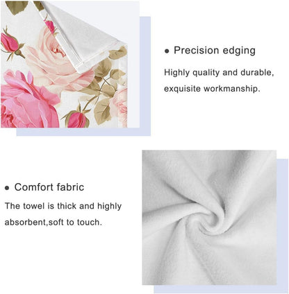 3 Piece Bath Towel Set, Soft Highly Absorbent Bathroom Towels Beautiful Floral Pink Roses Bath Towels Fashion Print Decorative Towels (Set of 3, 1 Bath Towel, 1 Hand Towel & 1 Washcloth)