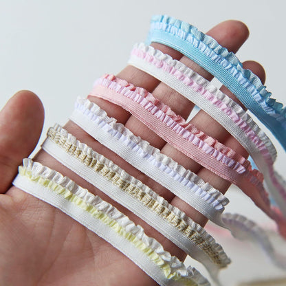 12mm/0.47" Premium Elastic Frills, Stretchy Pleated Lace Trim, in 8 Colors, Perfect for Doll Clothes, Sewing Craft Supplies (2 Yards) (#4 Peach)