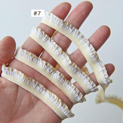 12mm/0.47" Premium Elastic Frills, Stretchy Pleated Lace Trim, in 8 Colors, Perfect for Doll Clothes, Sewing Craft Supplies (2 Yards) (#4 Peach)