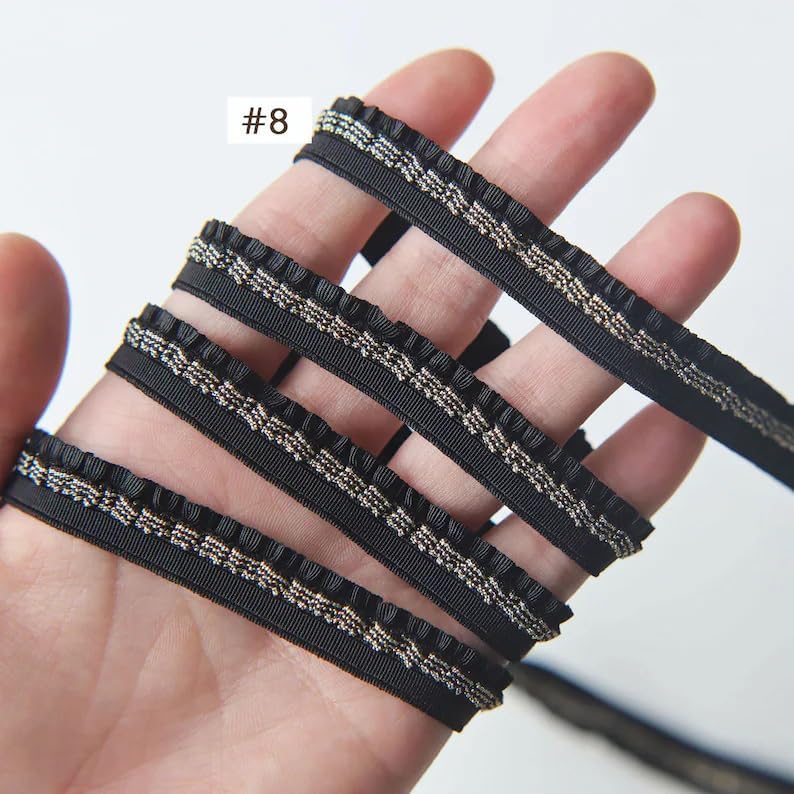 12mm/0.47" Premium Elastic Frills, Stretchy Pleated Lace Trim, in 8 Colors, Perfect for Doll Clothes, Sewing Craft Supplies (2 Yards) (#4 Peach)