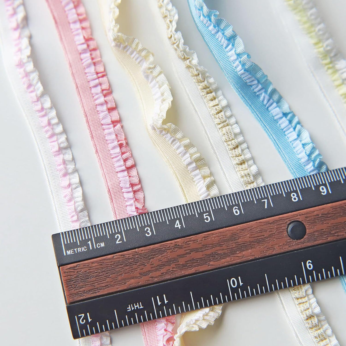 12mm/0.47" Premium Elastic Frills, Stretchy Pleated Lace Trim, in 8 Colors, Perfect for Doll Clothes, Sewing Craft Supplies (2 Yards) (#4 Peach)