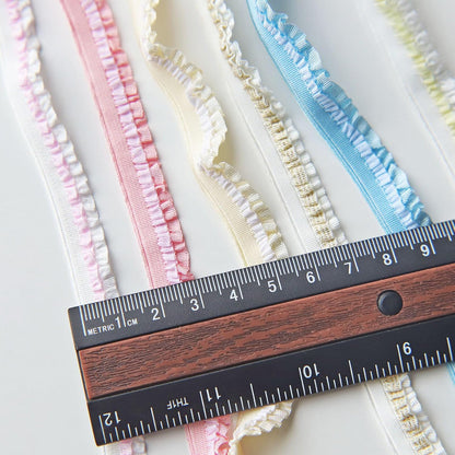 12mm/0.47" Premium Elastic Frills, Stretchy Pleated Lace Trim, in 8 Colors, Perfect for Doll Clothes, Sewing Craft Supplies (2 Yards) (#4 Peach)