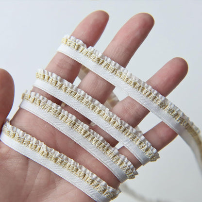 12mm/0.47" Premium Elastic Frills, Stretchy Pleated Lace Trim, in 8 Colors, Perfect for Doll Clothes, Sewing Craft Supplies (2 Yards) (#4 Peach)