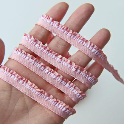 12mm/0.47" Premium Elastic Frills, Stretchy Pleated Lace Trim, in 8 Colors, Perfect for Doll Clothes, Sewing Craft Supplies (2 Yards) (#4 Peach)