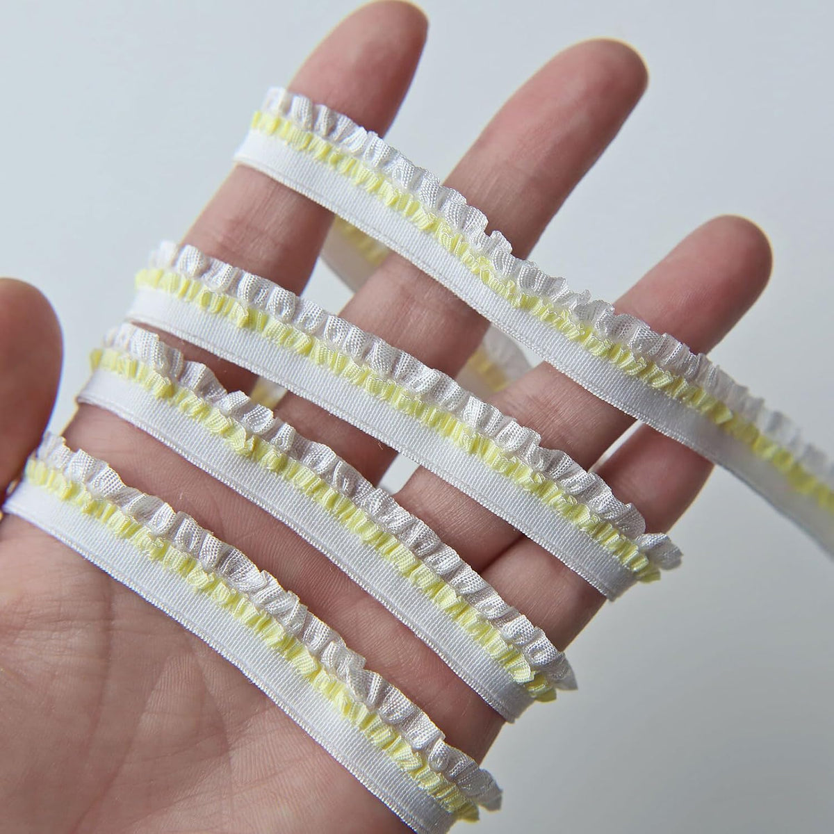 12mm/0.47" Premium Elastic Frills, Stretchy Pleated Lace Trim, in 8 Colors, Perfect for Doll Clothes, Sewing Craft Supplies (2 Yards) (#4 Peach)