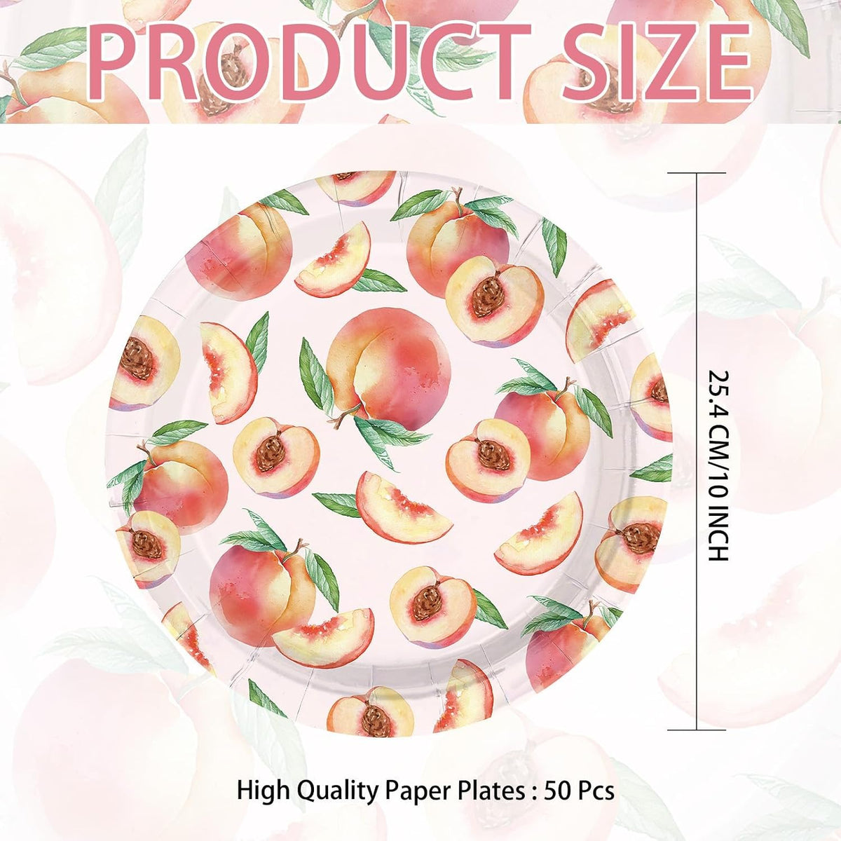 50Pcs Peach Paper Plates 10 Inch Large Heavy Duty Plates