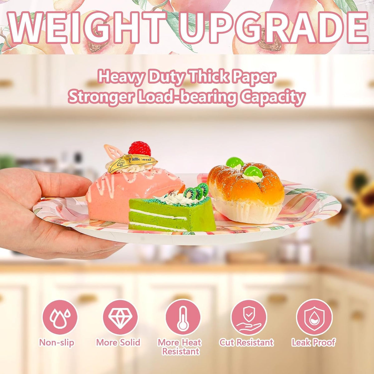 50Pcs Peach Paper Plates 10 Inch Large Heavy Duty Plates