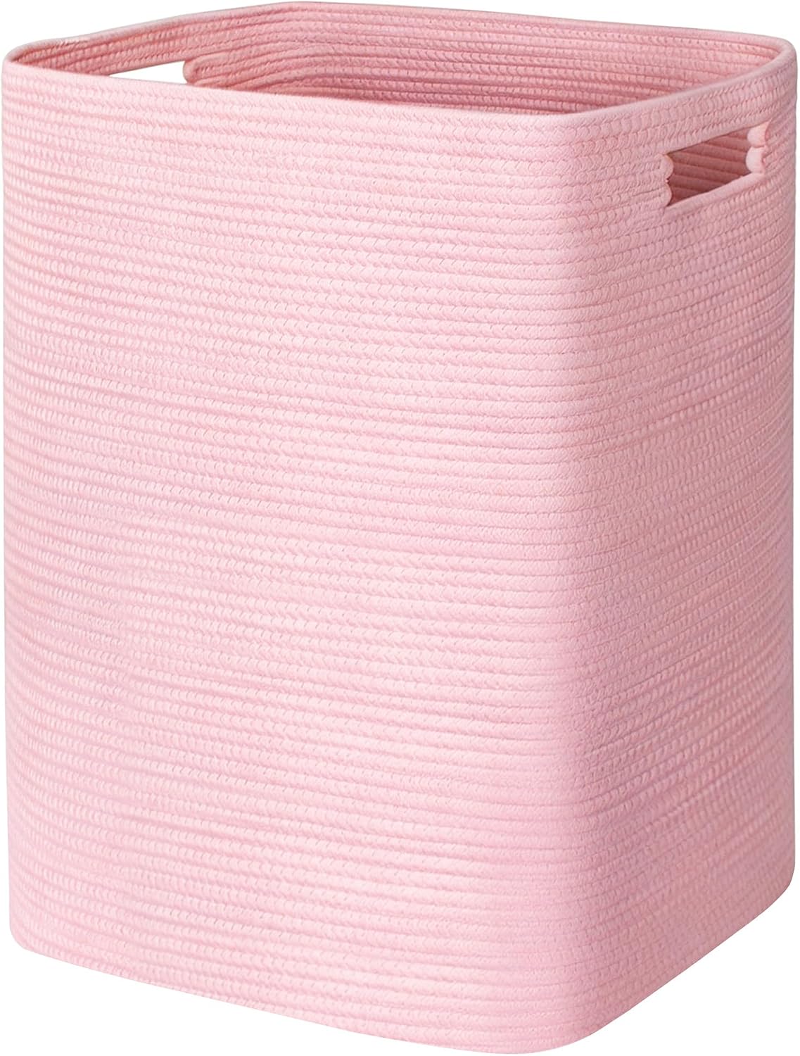 Large Laundry Hamper 16"x13"x22" - Tall Woven Laundry Basket, Cotton Rope Dirty Clothes Hamper, Baby Kids Nursery Wicker Laundry Basket, Bedroom Aesthetic, Soft Laundry Bin, Pink Hamper, 75L