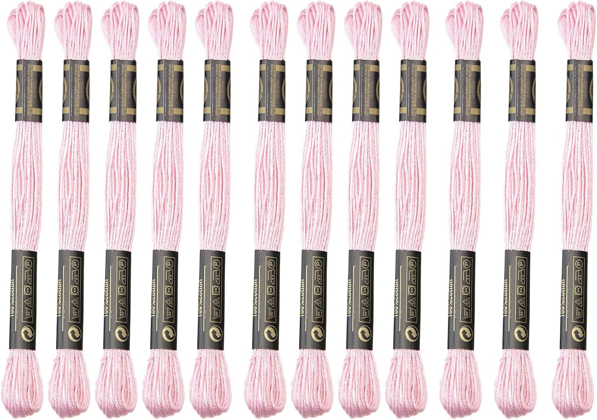 12 Skeins Embroidery Cotton Floss of 8.75yds for DIY Embroidery, Light Pink