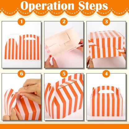 20 Pcs Striped Party Favor Boxes with Handles Pink Orange Striped Paper Treat Gable Boxes for Candy Cookies Small Gifts Summer Wedding Birthday Baby Shower Supplies