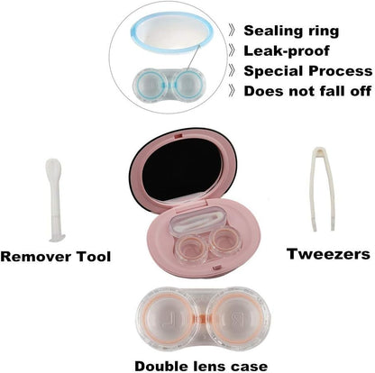 Contact Lens Case-Cute Travel Kit with Mirror and Tweezers(Pink)
