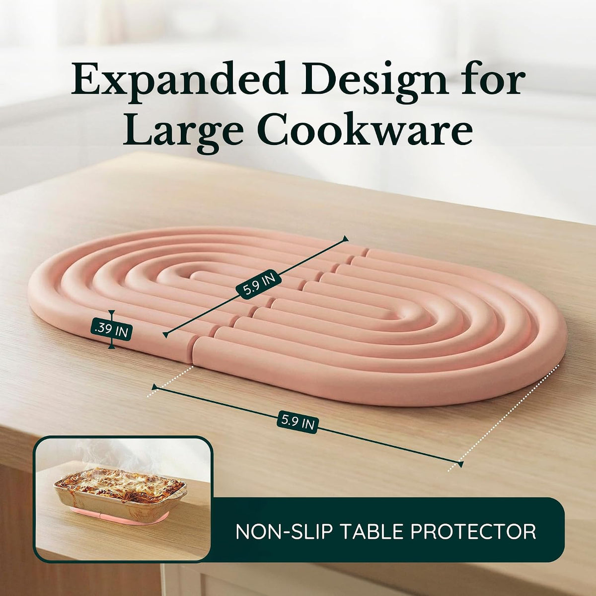 Silicone Trivets for Hot Dishes, Heat-Resistant, Non-Slip Pot Holders for Kitchen & Coasters Durable Hot Pads for Pots, Pans, Baking Dishes & Kitchen Appliances Set of 2 Blush Pink