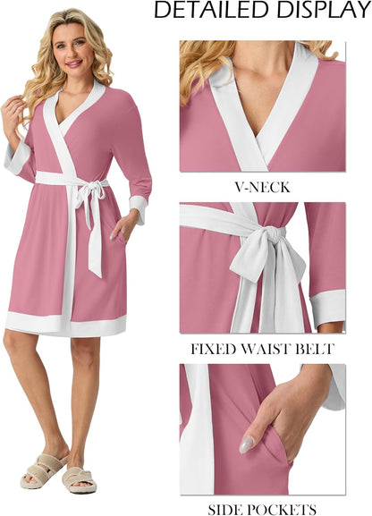 Womens Short Robes Summer Lightweight Bathrobe S-2XL