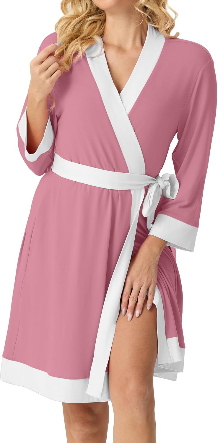 Womens Short Robes Summer Lightweight Bathrobe S-2XL