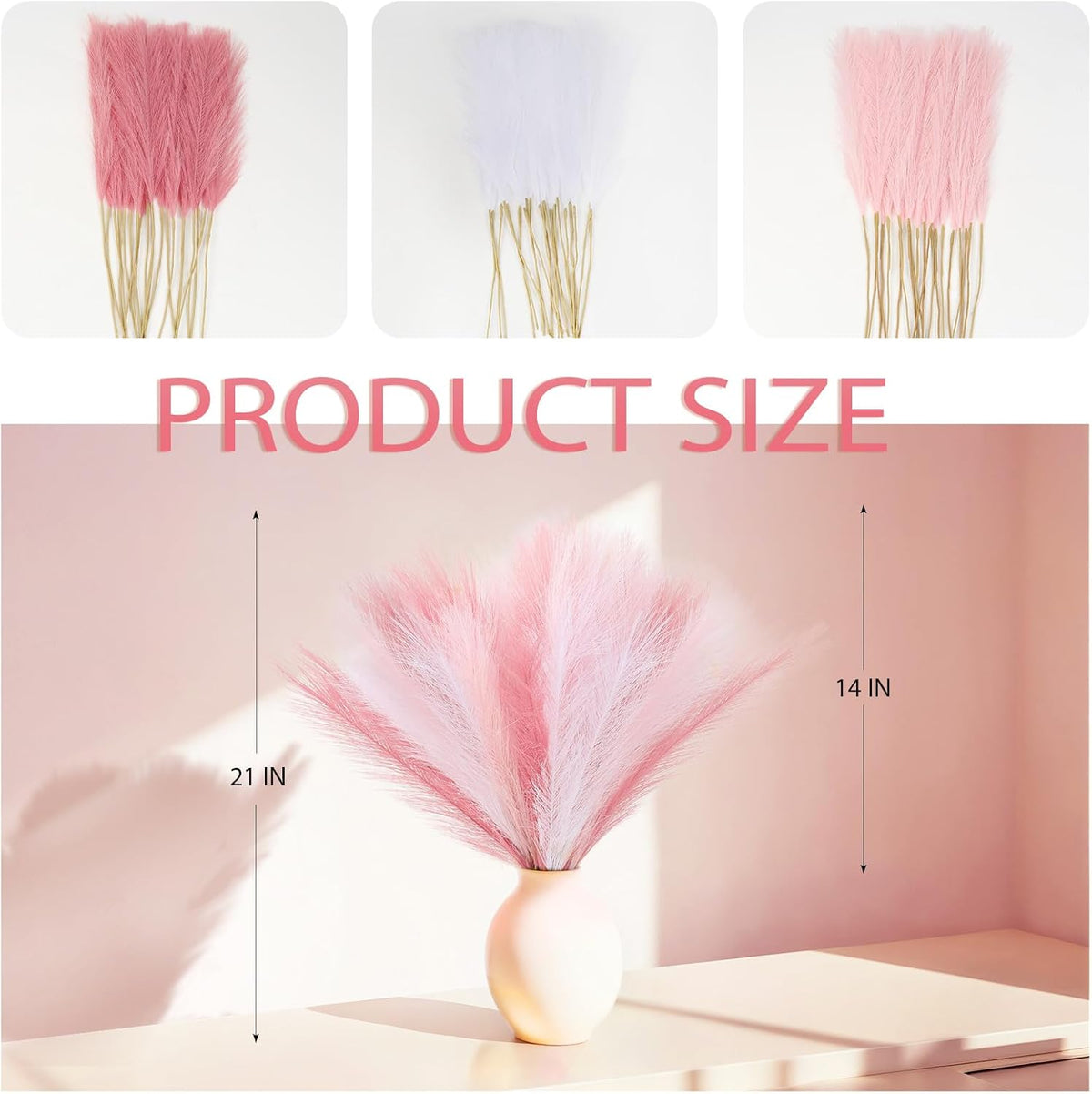 30pcs Pampas Grass Decor,21" Artificial Pompous Grass Bulk,Small Vase Filler Pompas Grass for Home Wedding Living Room Wall Party Decoration (White,Dark Pink,Light Pink, 21 Inch 30 Pcs)