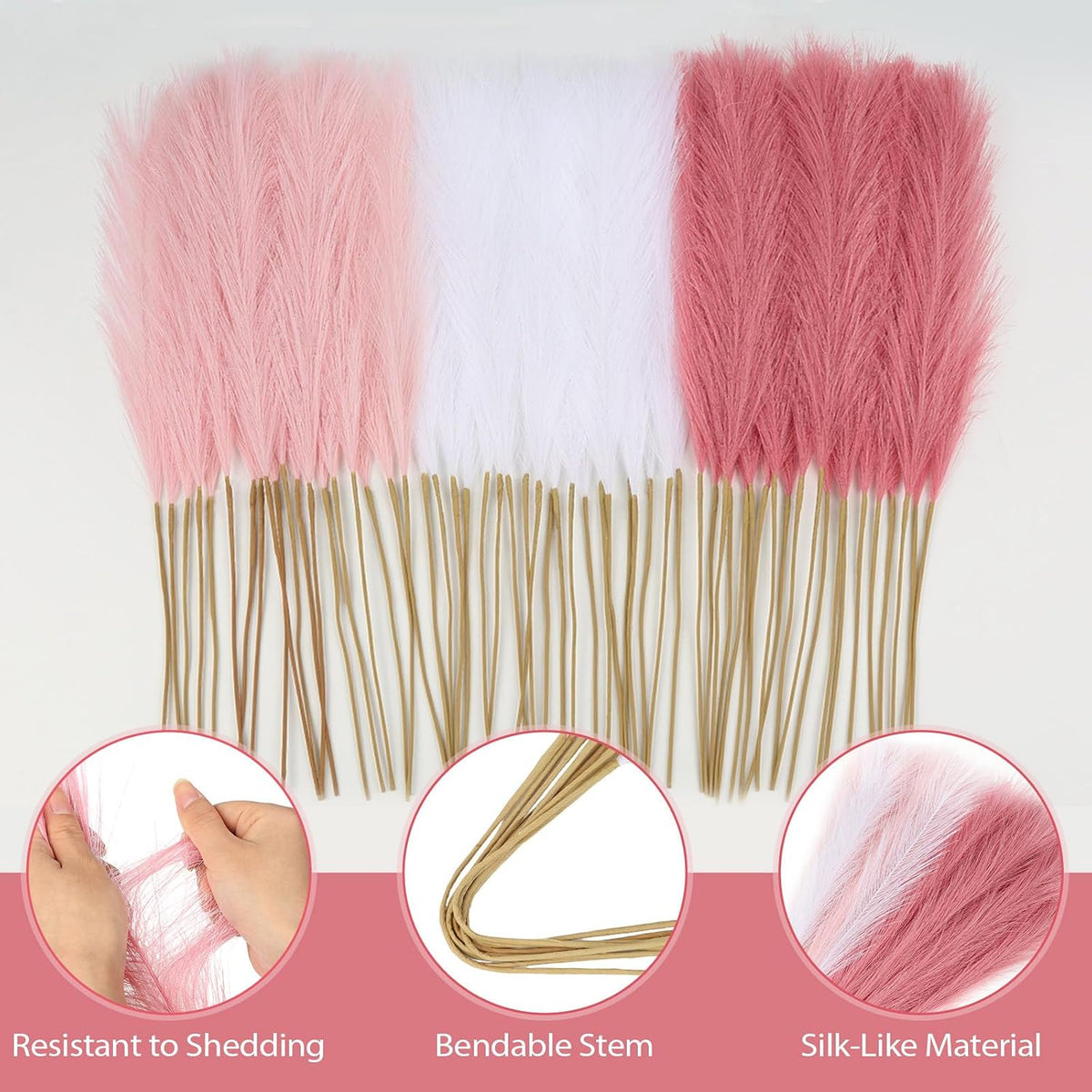 30pcs Pampas Grass Decor,21" Artificial Pompous Grass Bulk,Small Vase Filler Pompas Grass for Home Wedding Living Room Wall Party Decoration (White,Dark Pink,Light Pink, 21 Inch 30 Pcs)