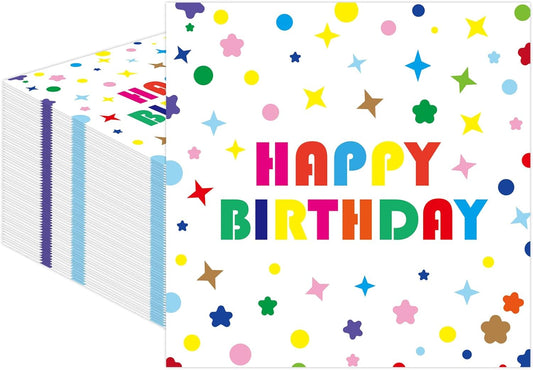 50 Pack Birthday Party Napkins, Disposable Rainbow Polka Dot Napkins Cocktail Beverage Napkins for Happy Birthday Party Decoration