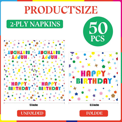 50 Pack Birthday Party Napkins, Disposable Rainbow Polka Dot Napkins Cocktail Beverage Napkins for Happy Birthday Party Decoration