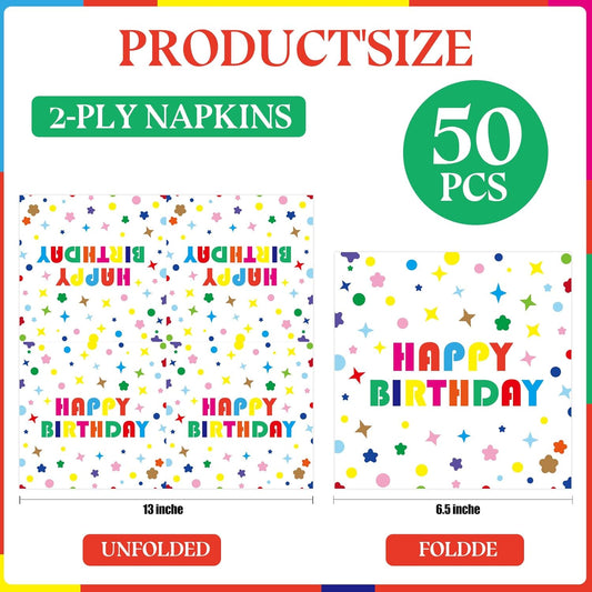 50 Pack Birthday Party Napkins, Disposable Rainbow Polka Dot Napkins Cocktail Beverage Napkins for Happy Birthday Party Decoration