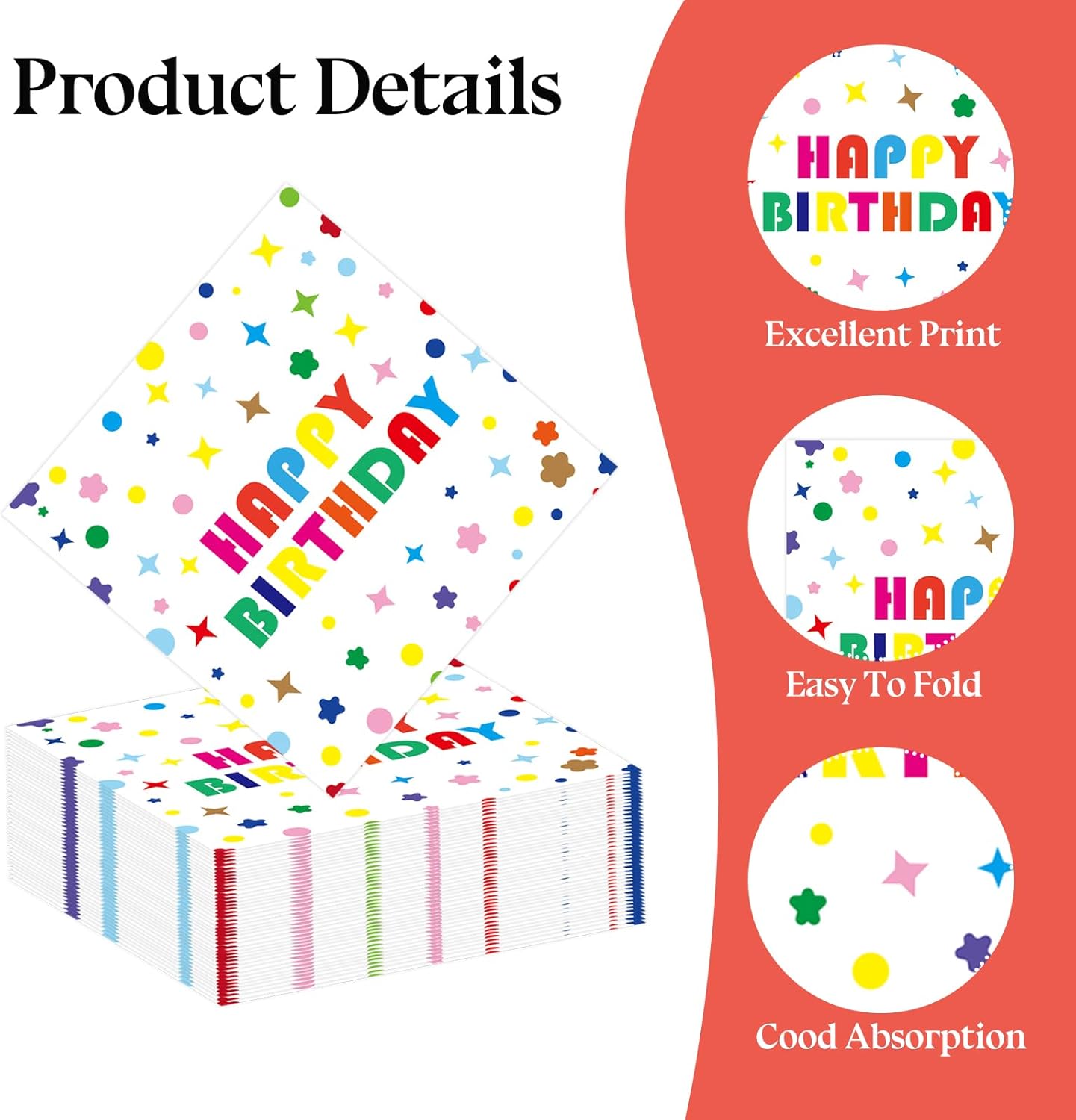 50 Pack Birthday Party Napkins, Disposable Rainbow Polka Dot Napkins Cocktail Beverage Napkins for Happy Birthday Party Decoration